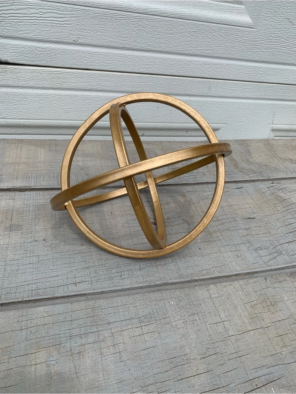 Gold Metal 3-Ring Interlocking Geometric Armillary Sphere Tabletop Decor Orb 9.5
